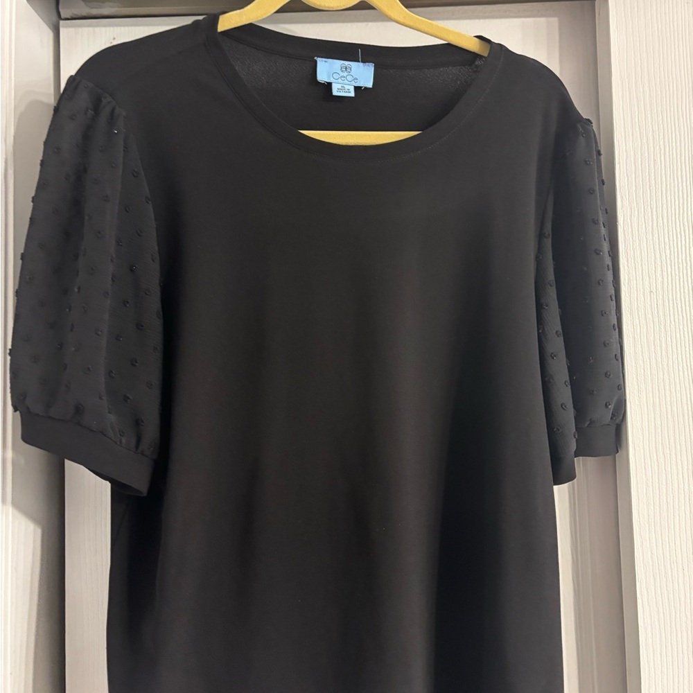 CeCe Black Boxy Short Sleeve Blouse